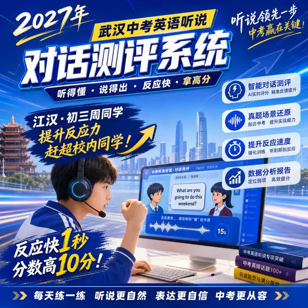 2027武汉中考听说全真模拟，人机对话仿真考场体验江汉&middot;初三周同学（提升反应力，赶超校内同学）